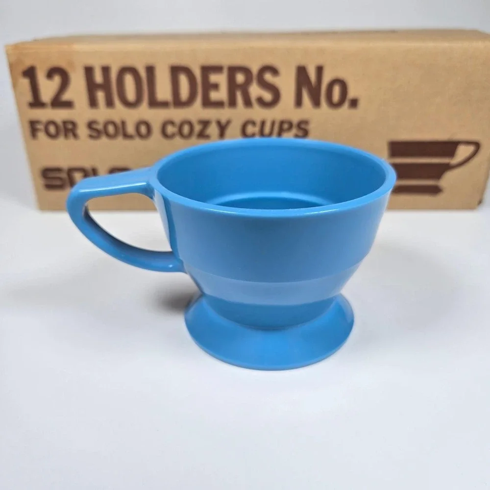 Vintage SOLO Cozy Cup Holders Blue Plastic Stackable 8 Original Box Retro‎ MCM
